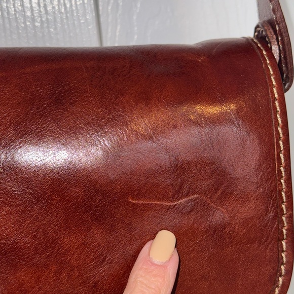Italian Leather Oversized ‘H’ Crossbody Vera Pelle Made in Italy Cognac Brown - Picture 14 of 16